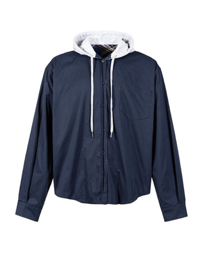 NAVY REVERSIBLE HOODED FLANNEL JACKET | UNDEVELOPED