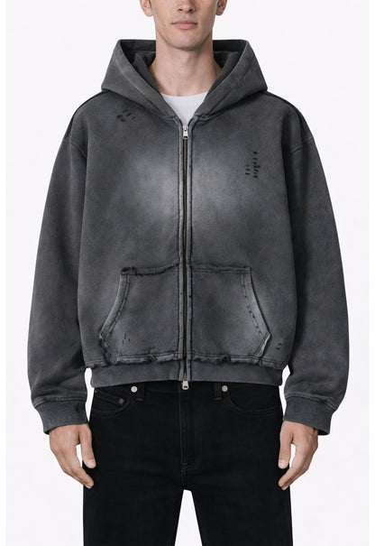 CHARCOAL DISTRESSED ZIP HOODIE hoodies | STREETWEAR APPAREL | UNDEVELOPED