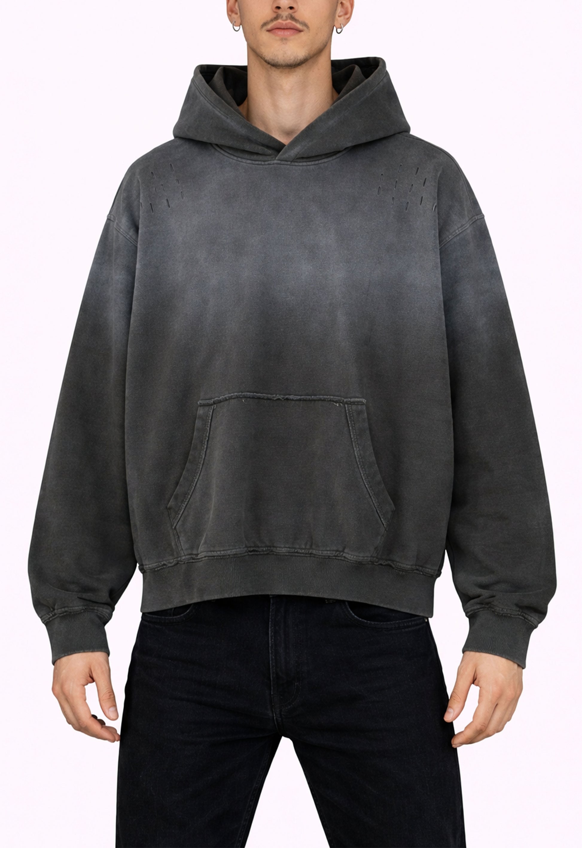 GREY DISTRESSED HOODIE hoodies | STREETWEAR APPAREL | UNDEVELOPED