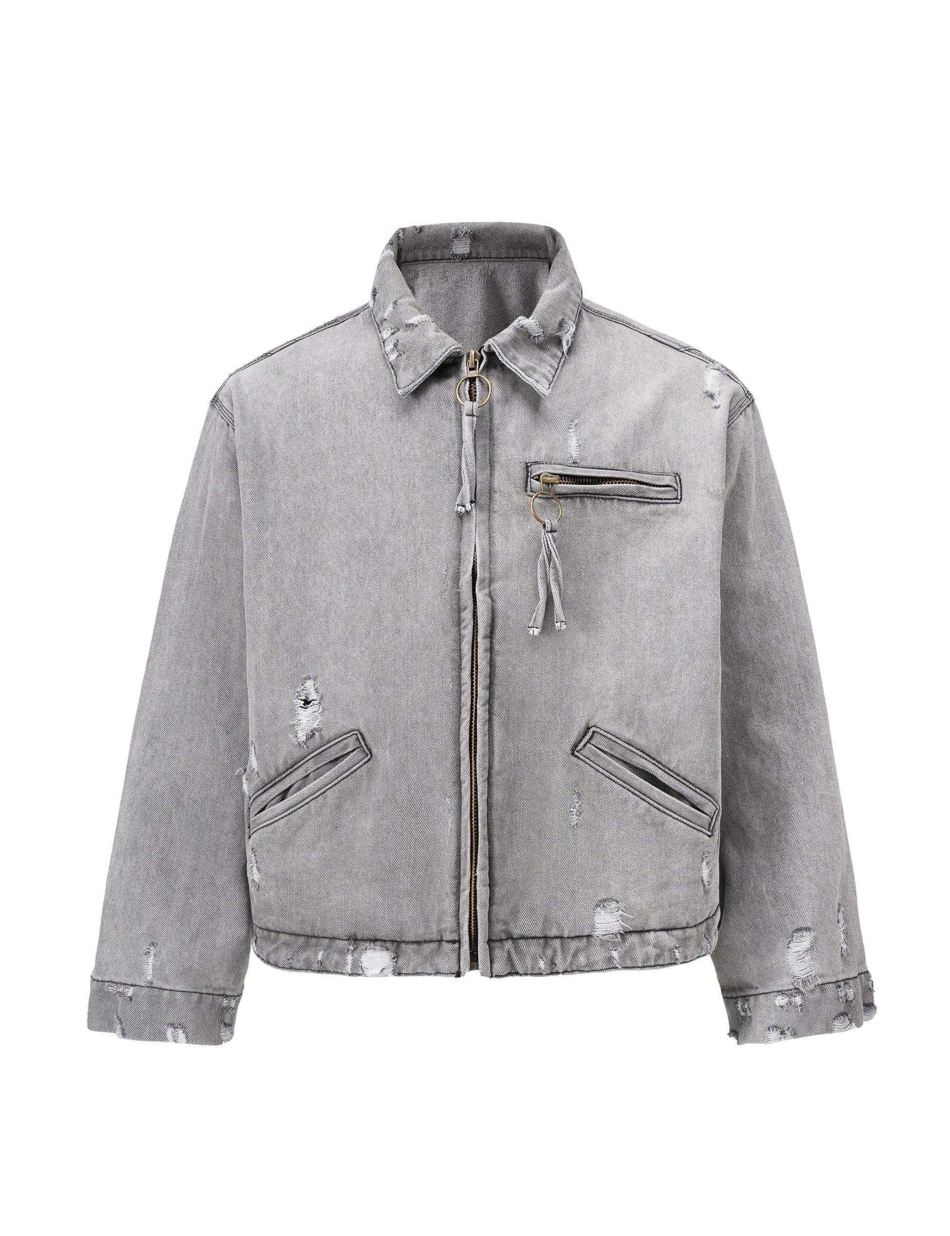 GREY ZIP DENIM JACKET | STREETWEAR APPAREL | UNDEVELOPED