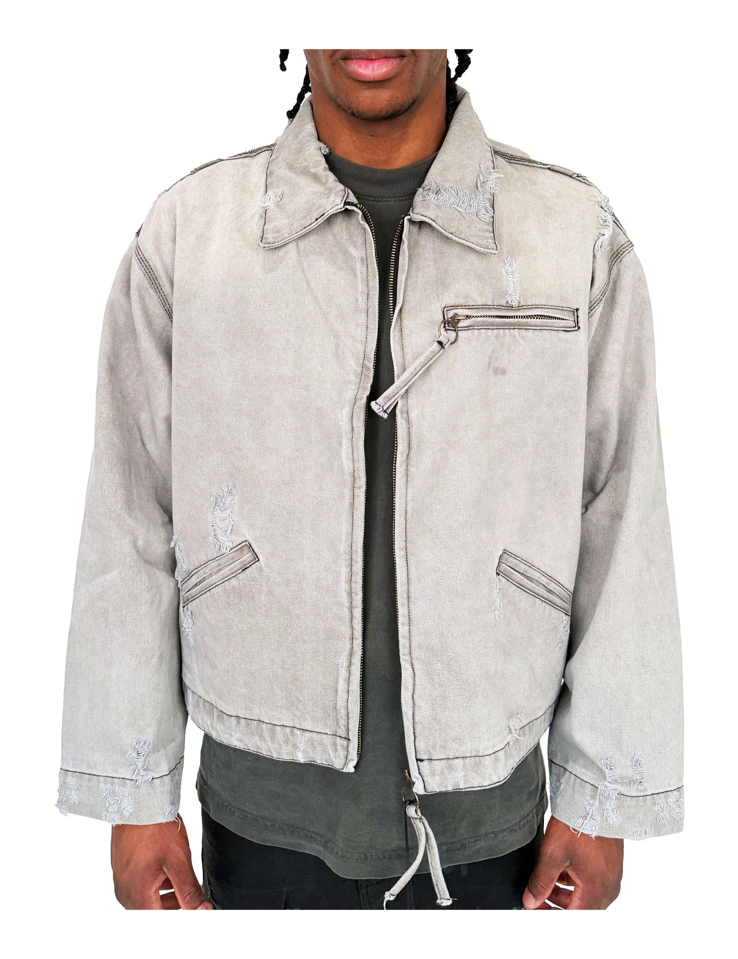 GREY ZIP DENIM JACKET | STREETWEAR APPAREL | UNDEVELOPED