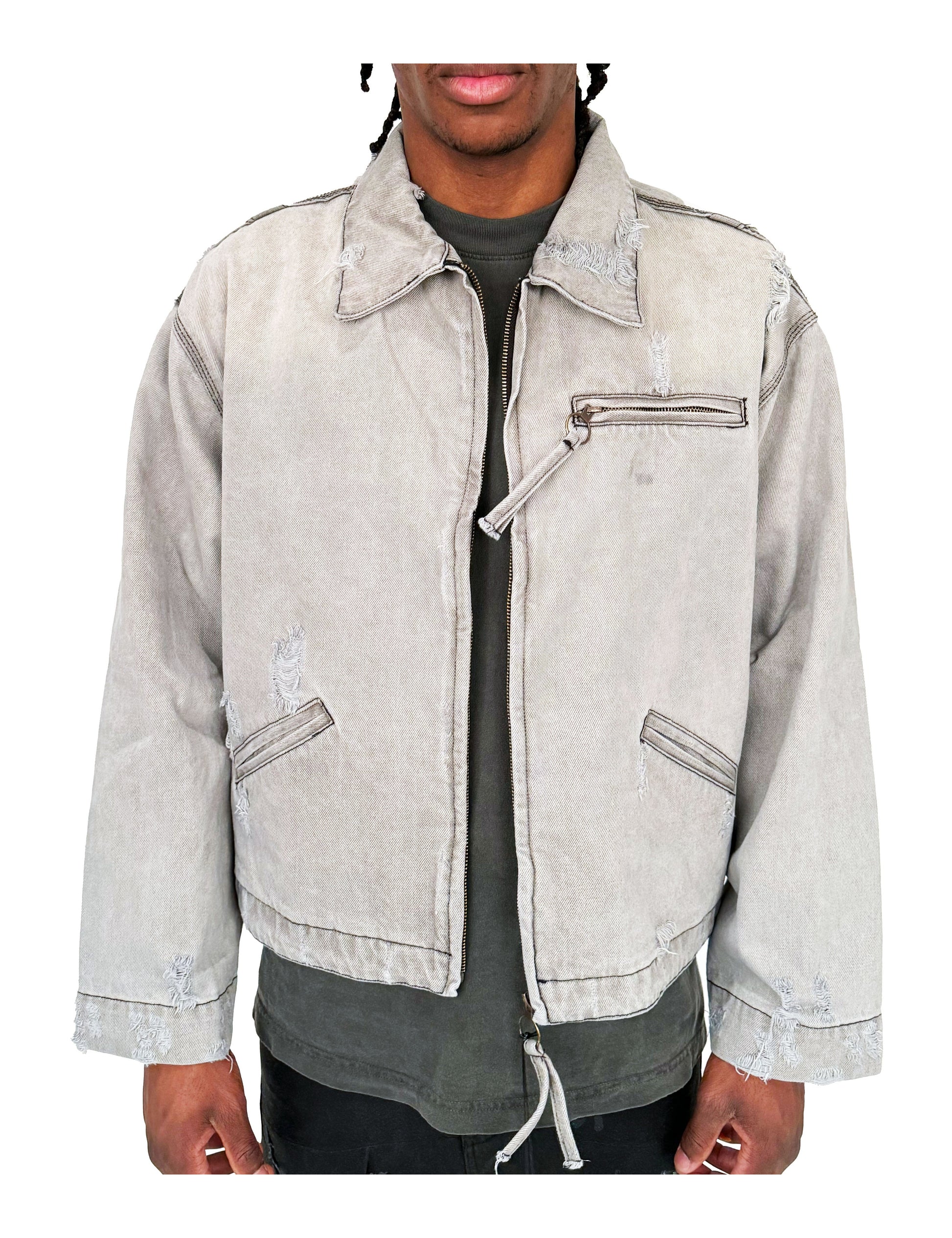 GREY ZIP DENIM JACKET | STREETWEAR APPAREL | UNDEVELOPED
