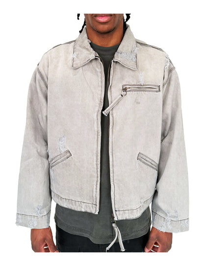 GREY ZIP DENIM JACKET | STREETWEAR APPAREL | UNDEVELOPED