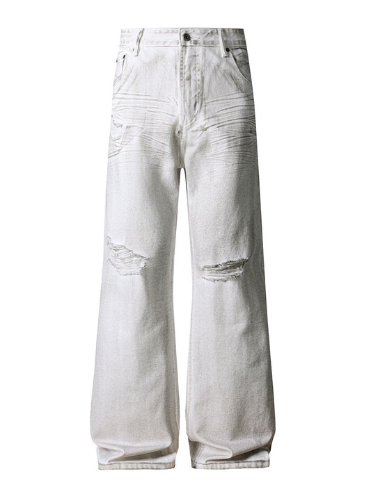 IVORY DISTRESSED BOOTCUT DENIM | STREETWEAR APPAREL | UNDEVELOPED