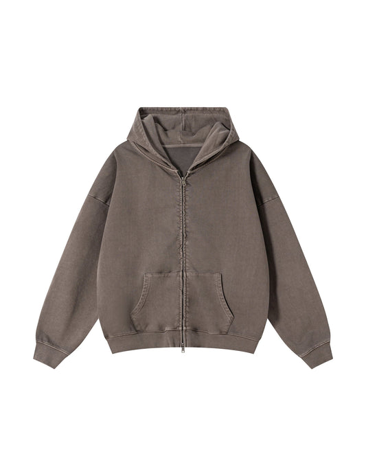 BROWN VINTAGE WASH ZIP-UP HOODIE Hoodies | STREETWEAR APPAREL | UNDEVELOPED