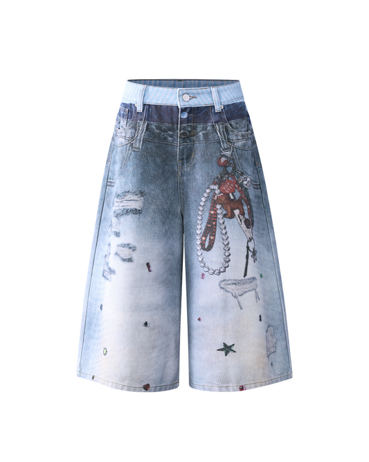 CHARM PRINT DENIM SHORTS — normalized product image