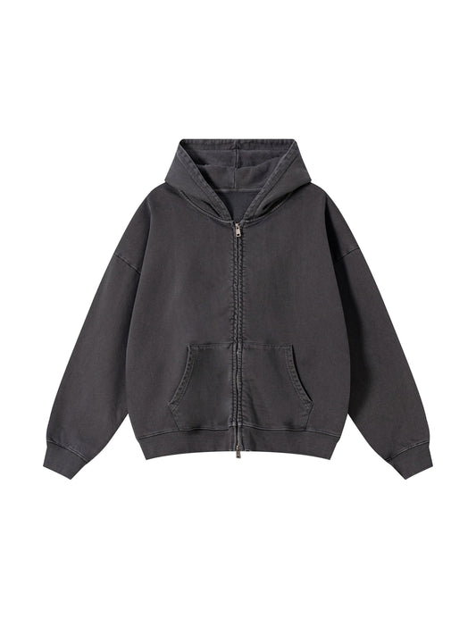 GREY VINTAGE WASH ZIP-UP HOODIE Hoodies | STREETWEAR APPAREL | UNDEVELOPED