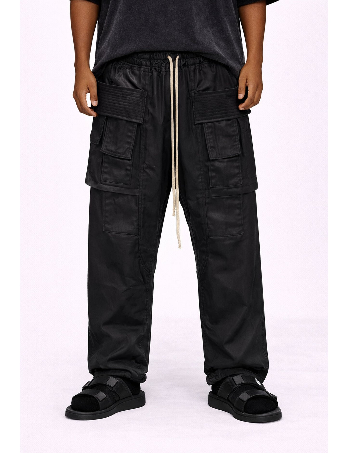 WAXED DROP-CROTCH DRAWSTRING CARGO PANTS Cargo Pants | STREETWEAR APPAREL | UNDEVELOPED