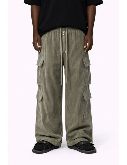 GREY CORDUROY DRAWSTRING CARGO PANTS Cargo Pants | STREETWEAR APPAREL | UNDEVELOPED