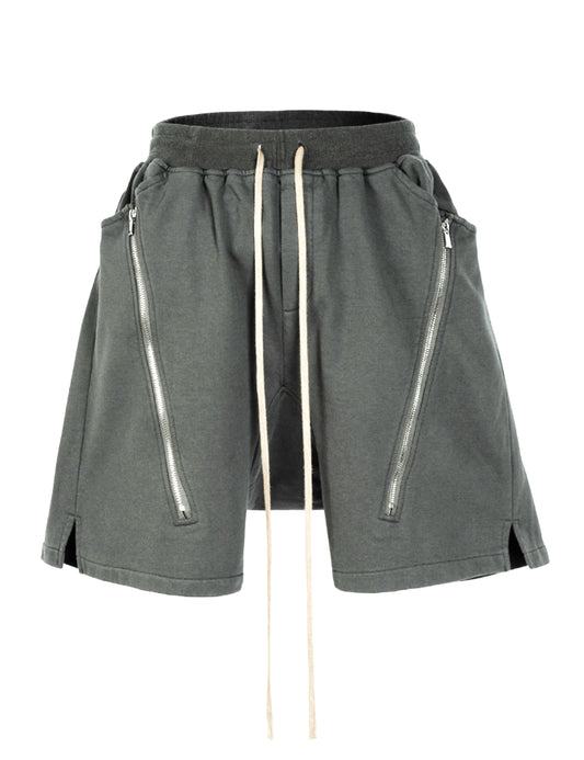 GREY ZIP DRAWSTRING CARGO SHORTS