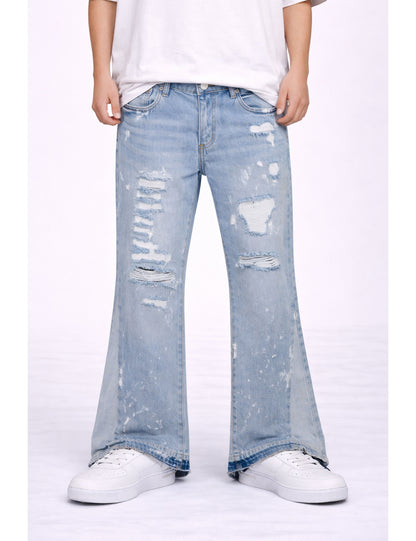 SKY DISTRESSED SPLIT FLARE DENIM Denim | STREETWEAR APPAREL | UNDEVELOPED