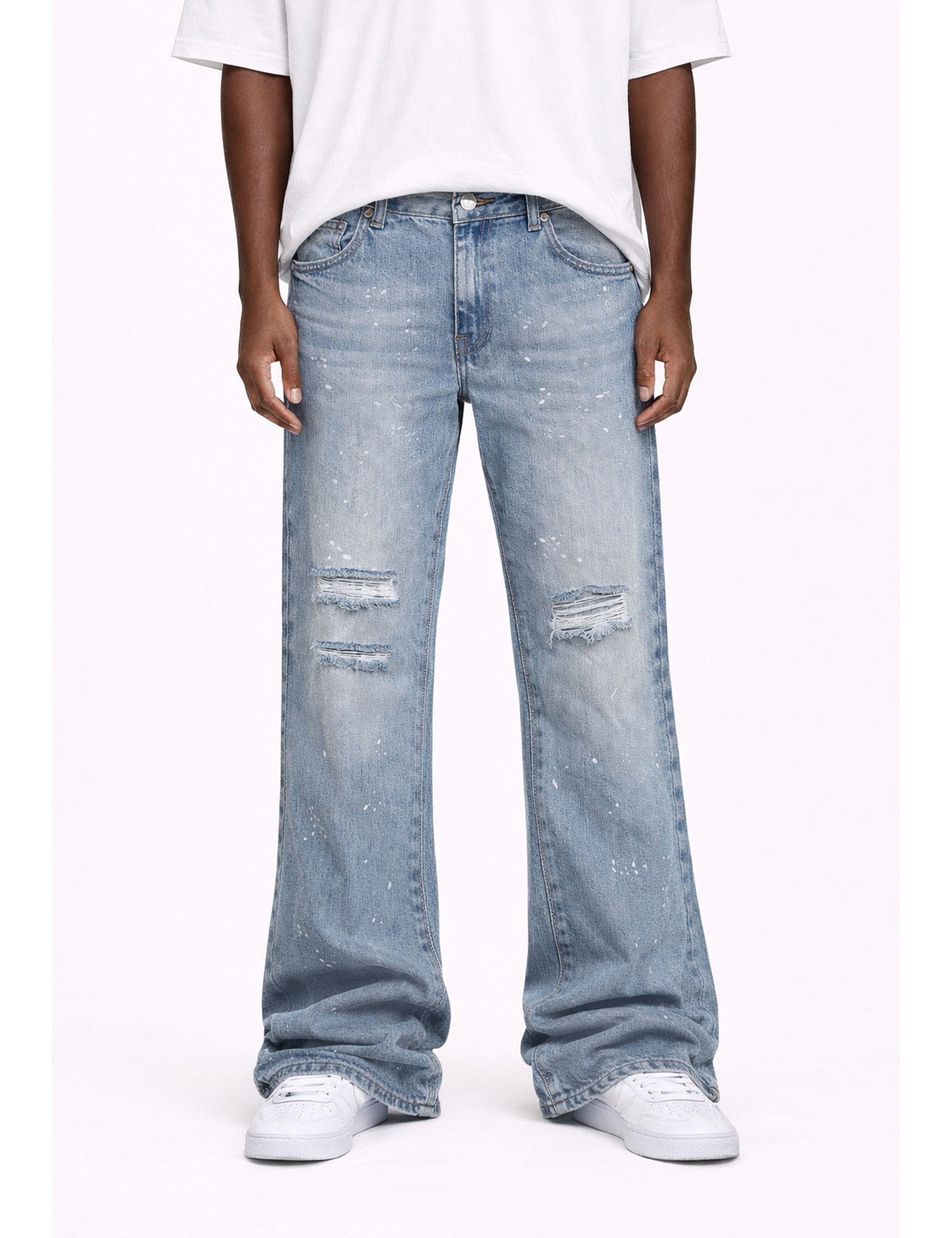 AZUL DISTRESSED SPLIT FLARE DENIM Denim | STREETWEAR APPAREL | UNDEVELOPED
