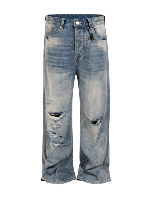 LIGHT WASH DESTROYED DENIM Denim | STREETWEAR APPAREL | UNDEVELOPED