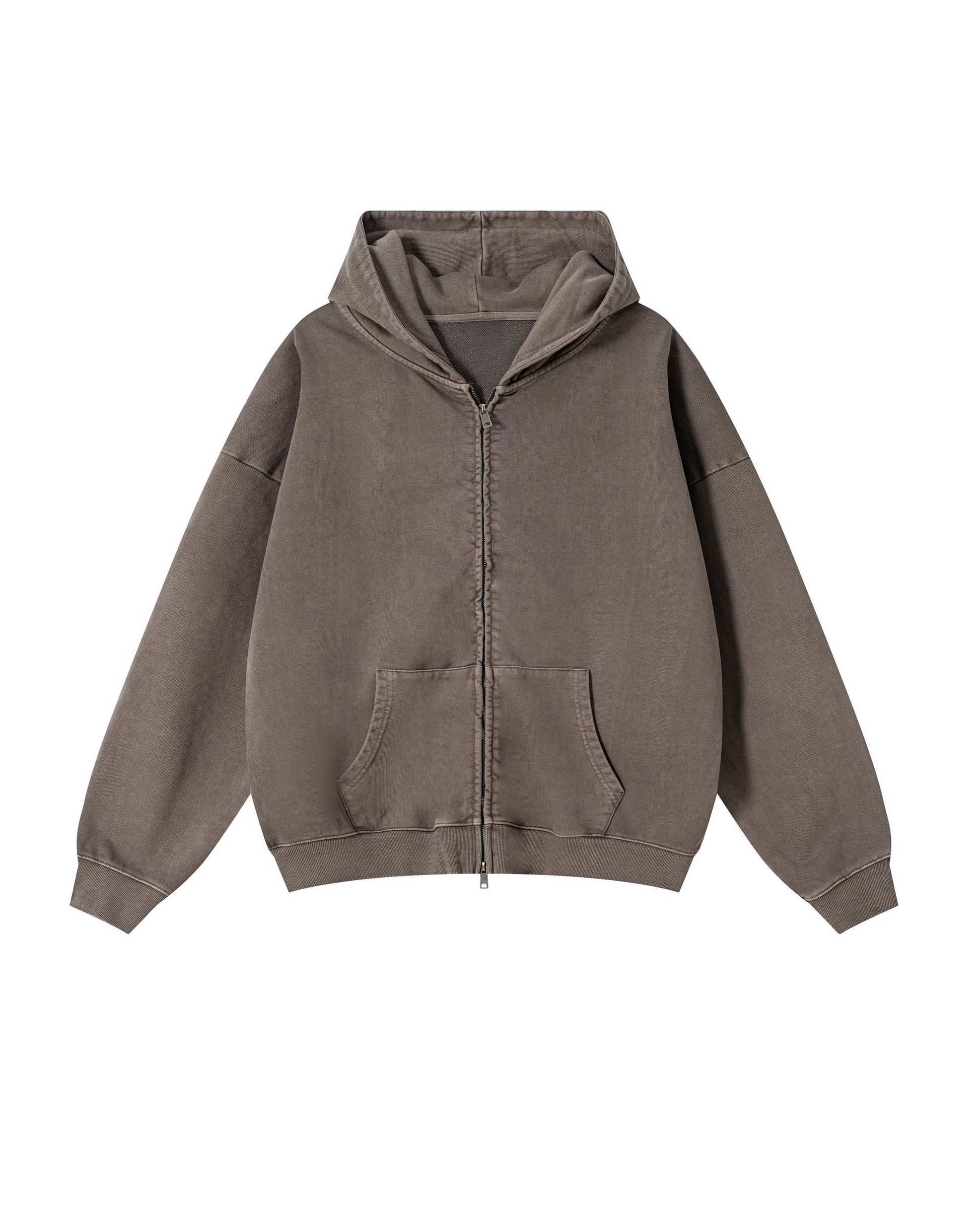 BROWN VINTAGE WASH ZIP-UP HOODIE — normalized product image