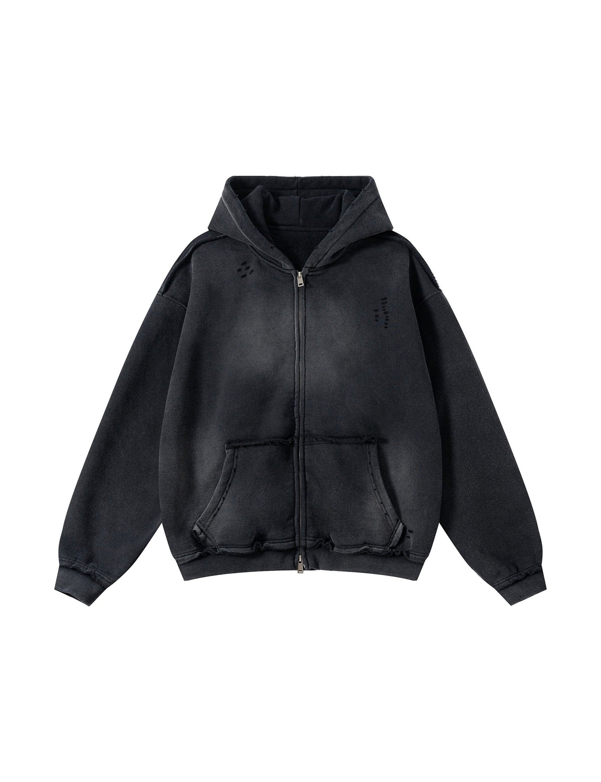NOIR DISTRESSED ZIP-UP HOODIE Hoodies | STREETWEAR APPAREL | UNDEVELOPED