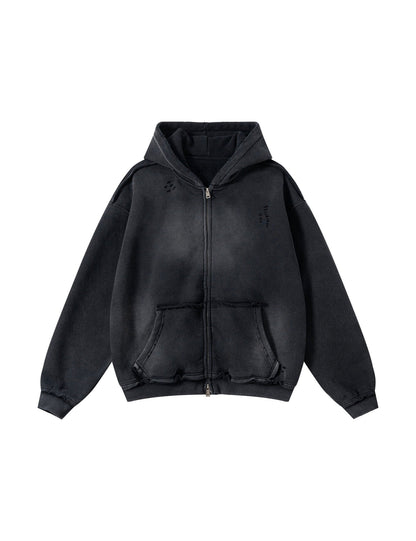 NOIR DISTRESSED ZIP-UP HOODIE Hoodies | STREETWEAR APPAREL | UNDEVELOPED