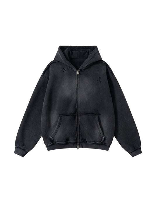 NOIR DISTRESSED ZIP-UP HOODIE Hoodies | STREETWEAR APPAREL | UNDEVELOPED