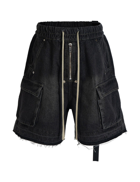 NOIR DRAWSTRING DENIM CARGO Denim Shorts | STREETWEAR APPAREL | UNDEVELOPED