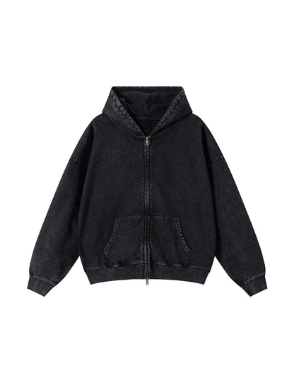 NOIR VINTAGE WASH ZIP-UP HOODIE Hoodies | STREETWEAR APPAREL | UNDEVELOPED