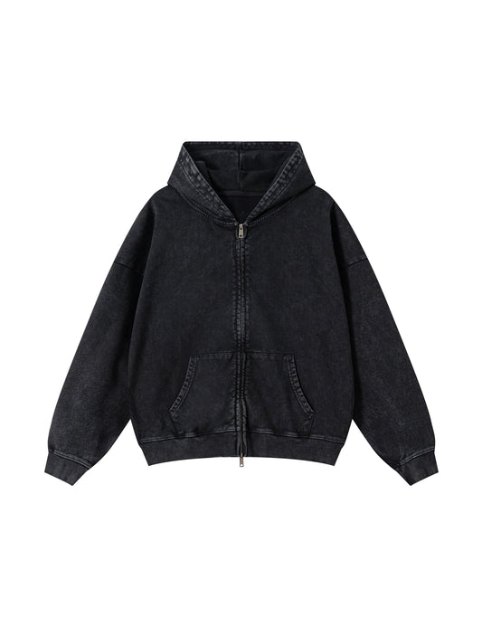 NOIR VINTAGE WASH ZIP-UP HOODIE Hoodies | STREETWEAR APPAREL | UNDEVELOPED