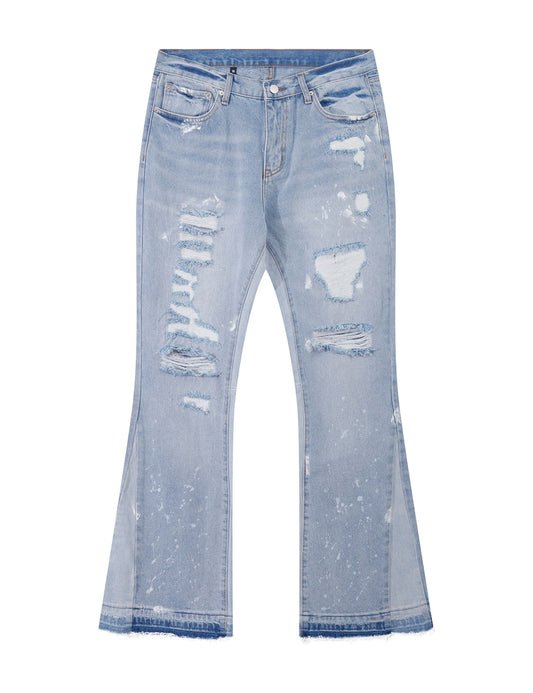 SKY DISTRESSED SPLIT FLARE DENIM Denim | STREETWEAR APPAREL | UNDEVELOPED