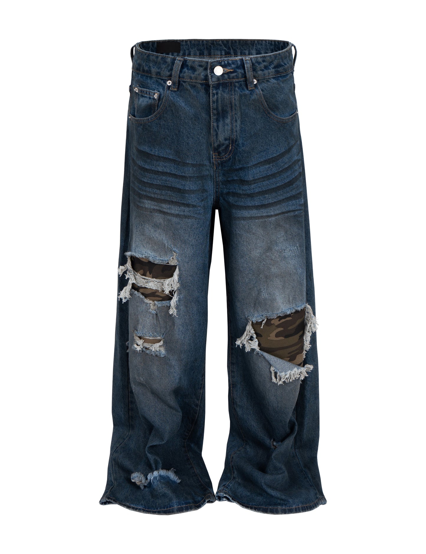 AZUL DISTRESSED CAMO PATCHWORK DENIM Denim | STREETWEAR APPAREL | UNDEVELOPED
