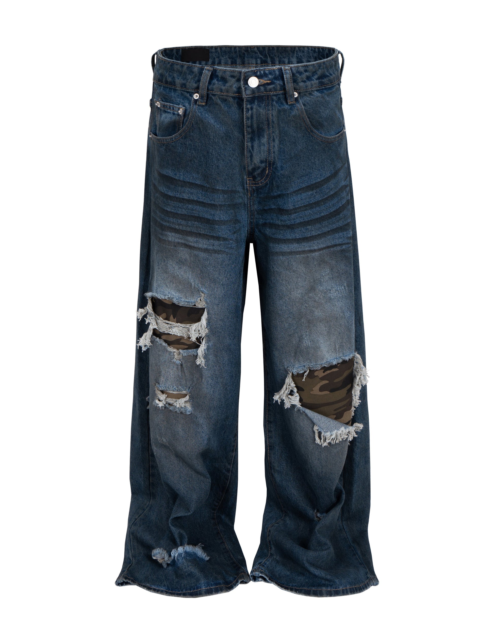 AZUL DISTRESSED CAMO PATCHWORK DENIM Denim | STREETWEAR APPAREL | UNDEVELOPED
