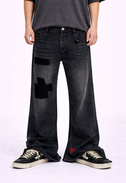 DARK PATCHWORK FLARE DENIM Denim | STREETWEAR APPAREL | UNDEVELOPED