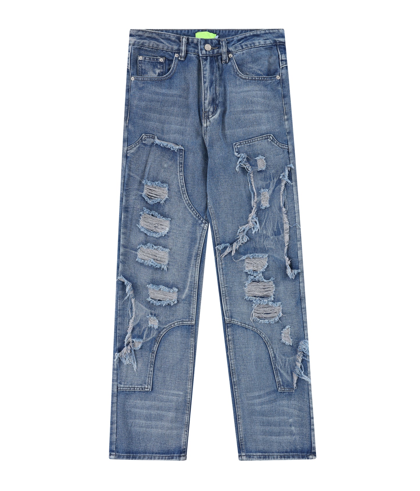 DOUBLE KNEE DISTRESSED DENIM