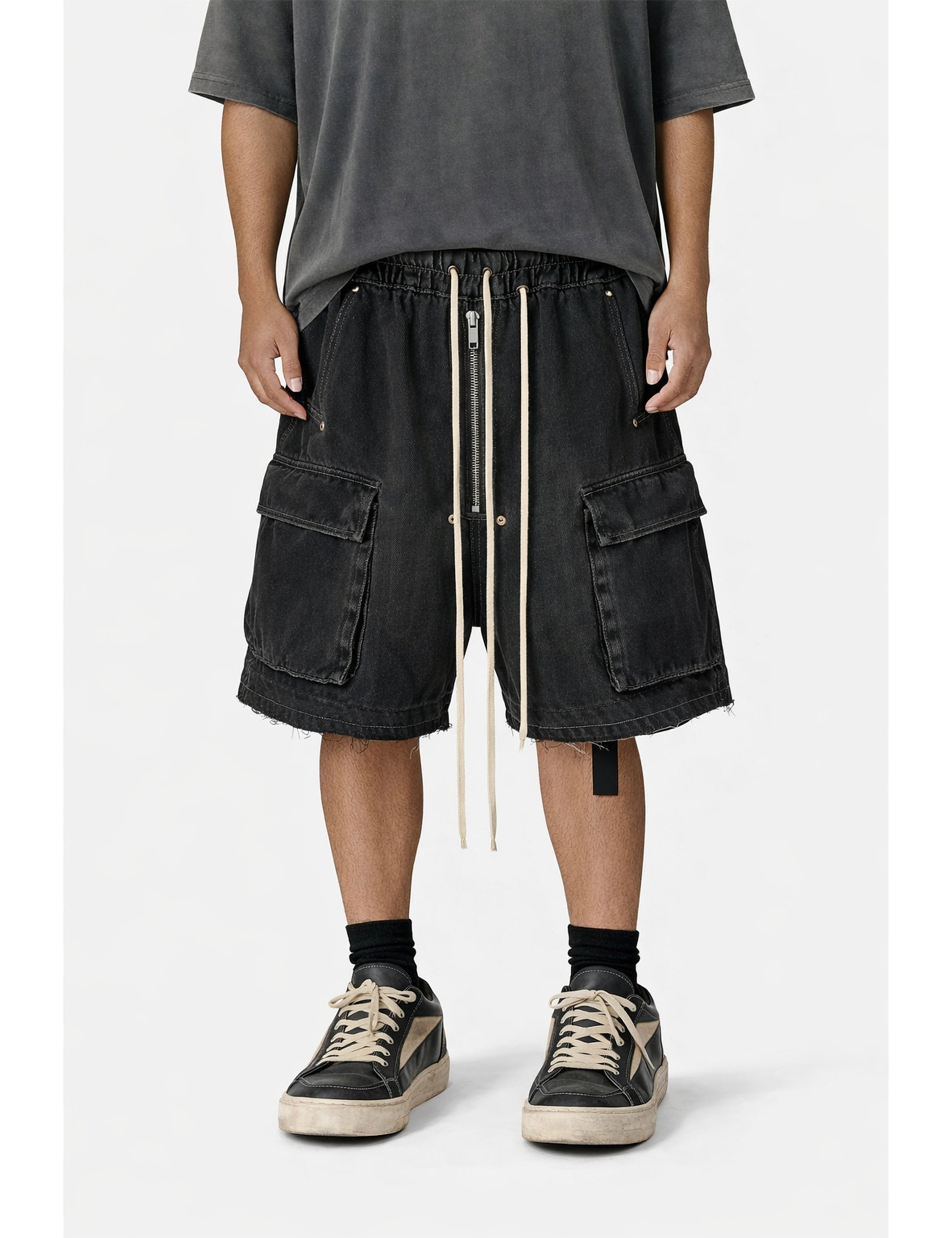 NOIR DRAWSTRING DENIM CARGO Denim Shorts | STREETWEAR APPAREL | UNDEVELOPED