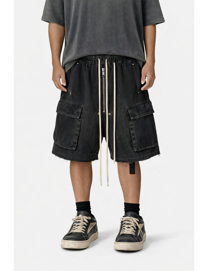 NOIR DRAWSTRING DENIM CARGO Denim Shorts | STREETWEAR APPAREL | UNDEVELOPED
