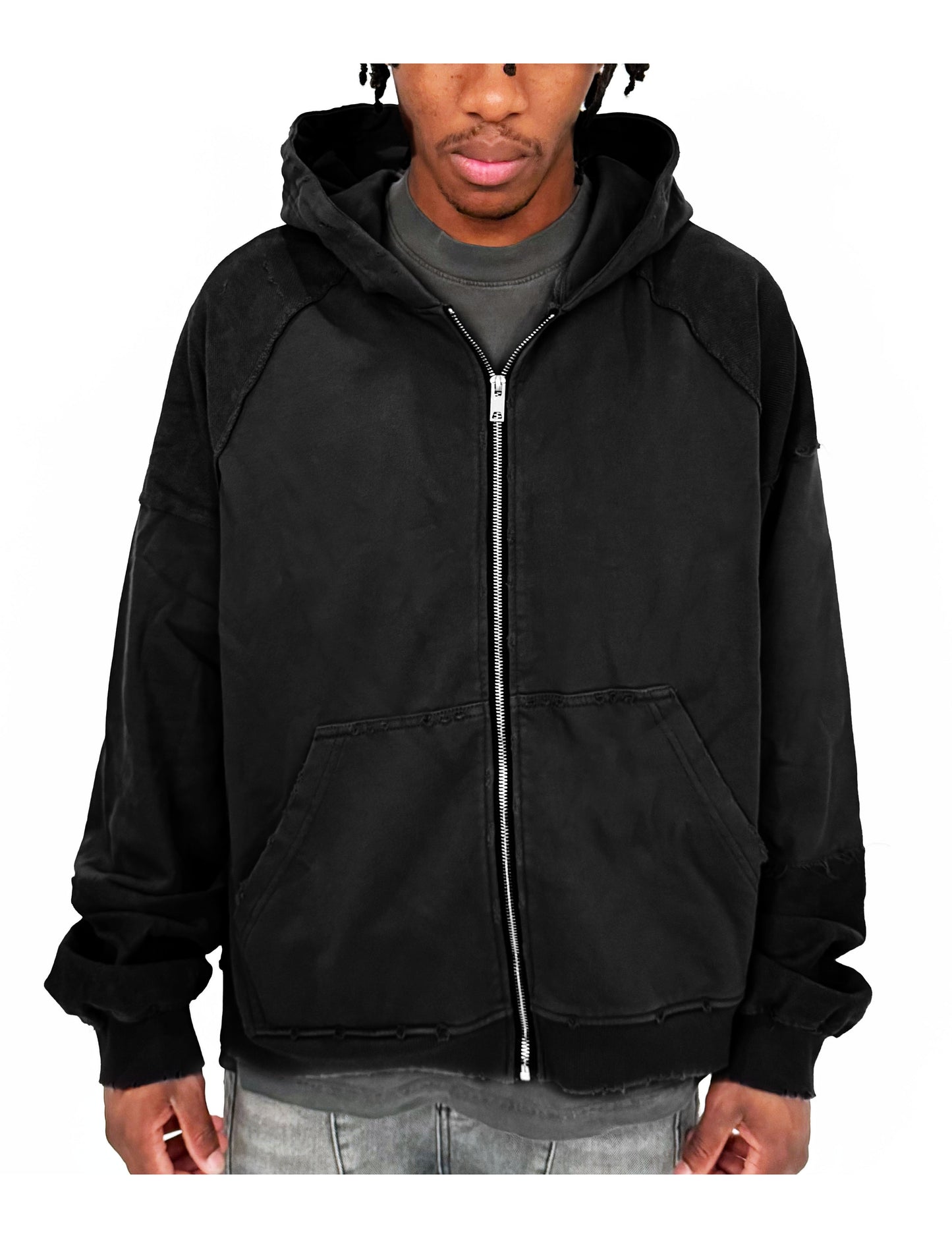 NOIR PATCHWORK ZIP HOODIE Hoodies | STREETWEAR APPAREL | UNDEVELOPED